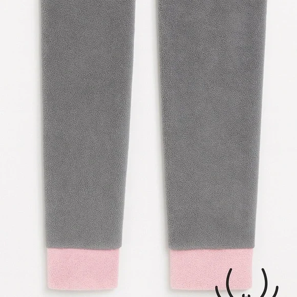 PJ Couture Gray Cat Hooded Pajama Suit M Fleece Pink Trim - Picture 4 of 6